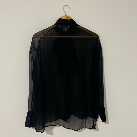 Zara - Sheer Chiffon Tie Neck Blouse Size M Black - Picture 4 of 7